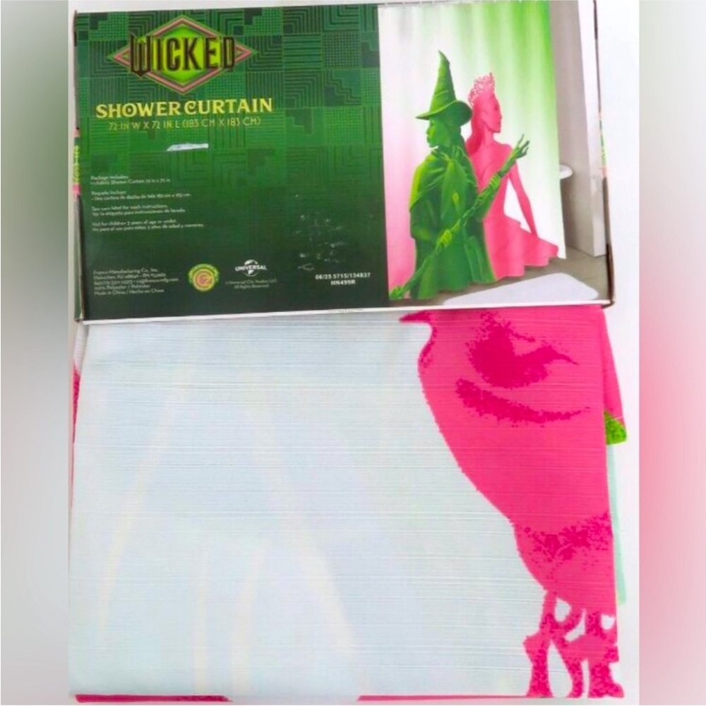 Wicked Glinda & Elfaba Pink & Green Shower Curtain - Picture 3 of 3